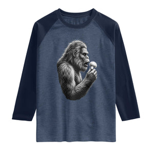 Bigfoot Mushroom Raglan Shirt Vintage Sasquatch Art Mystical Nature Lover Retro