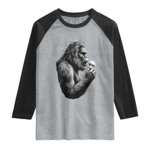 Bigfoot Mushroom Raglan Shirt Vintage Sasquatch Art Mystical Nature Lover Retro