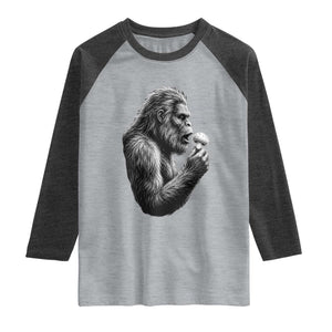 Bigfoot Mushroom Raglan Shirt Vintage Sasquatch Art Mystical Nature Lover Retro