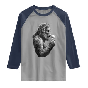 Bigfoot Mushroom Raglan Shirt Vintage Sasquatch Art Mystical Nature Lover Retro