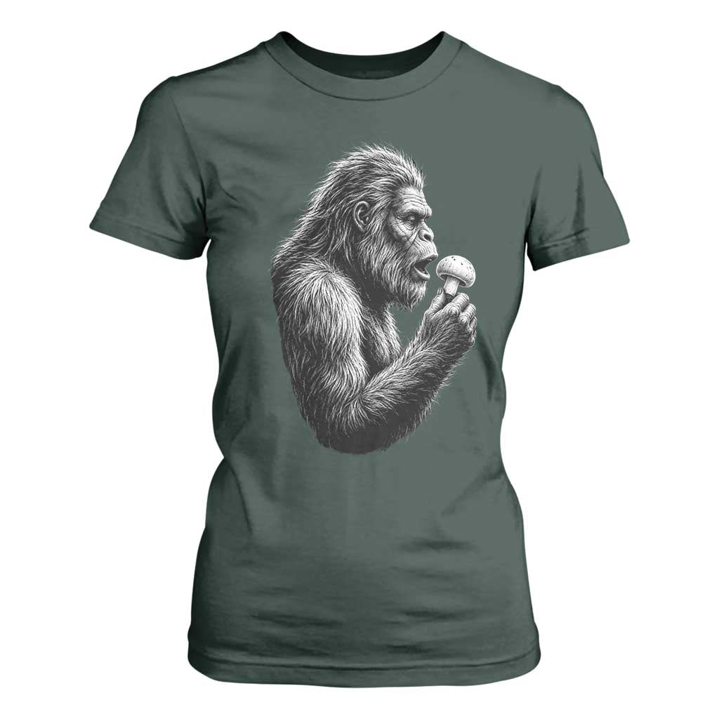 Bigfoot Mushroom T Shirt For Women Vintage Sasquatch Art Mystical Nature Lover Retro