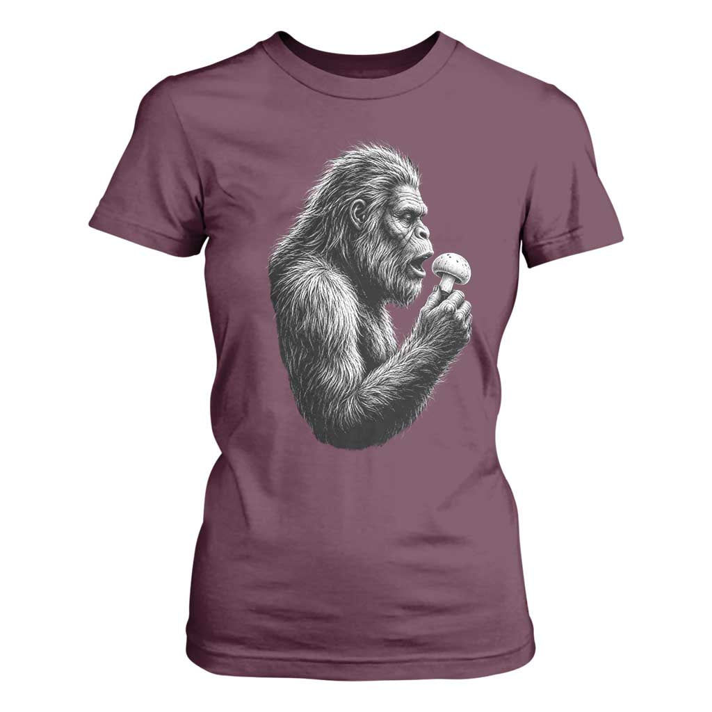 Bigfoot Mushroom T Shirt For Women Vintage Sasquatch Art Mystical Nature Lover Retro