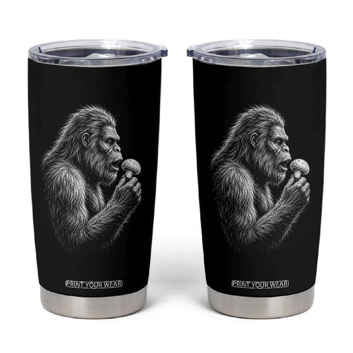 Bigfoot Mushroom Tumbler Cup Vintage Sasquatch Art Mystical Nature Lover Retro