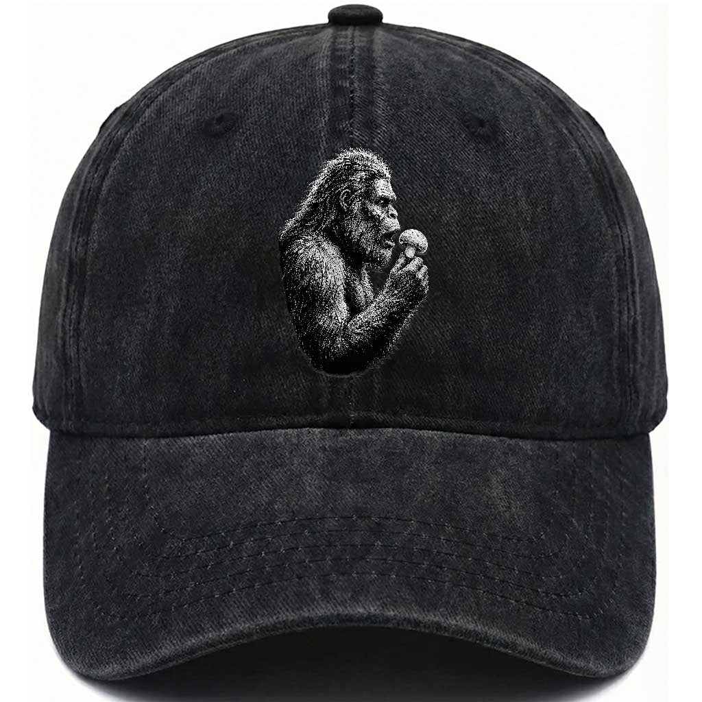 Bigfoot Mushroom Washed Cotton Baseball Cap Vintage Sasquatch Art Mystical Nature Lover Retro TS10 Print Your Wear