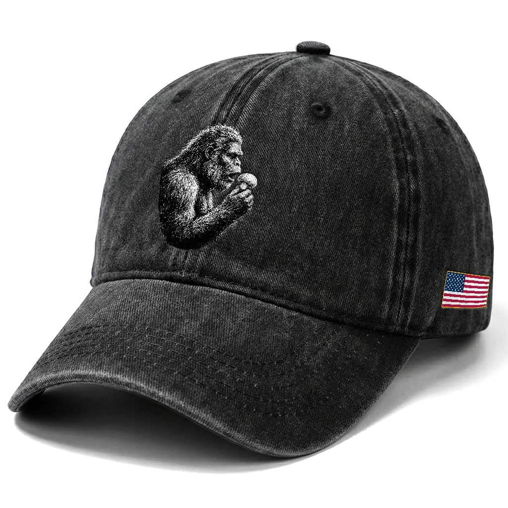 Bigfoot Mushroom Washed Cotton Baseball Cap Vintage Sasquatch Art Mystical Nature Lover Retro