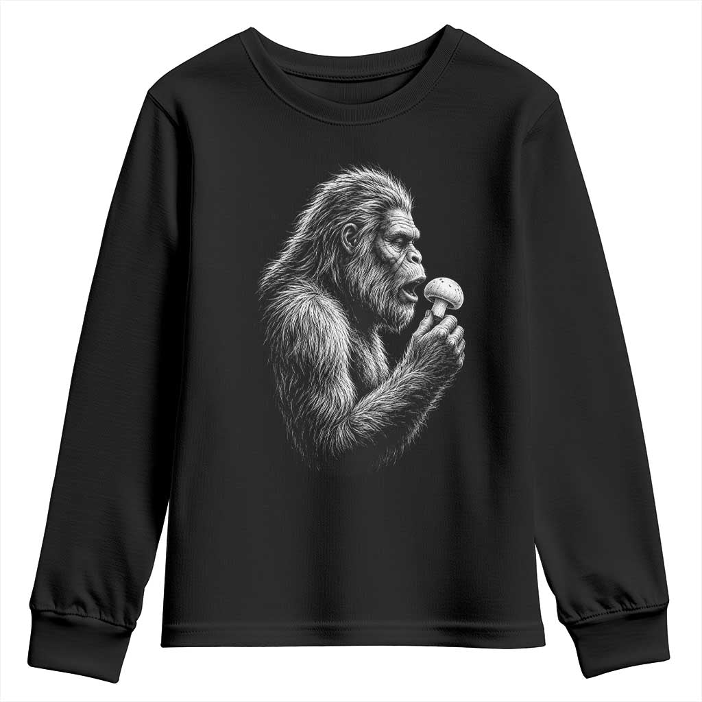 Bigfoot Mushroom Youth Sweatshirt Vintage Sasquatch Art Mystical Nature Lover Retro TS10 Black Print Your Wear