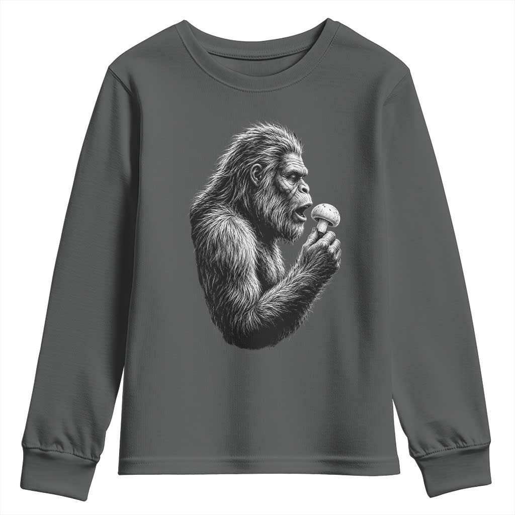 Bigfoot Mushroom Youth Sweatshirt Vintage Sasquatch Art Mystical Nature Lover Retro