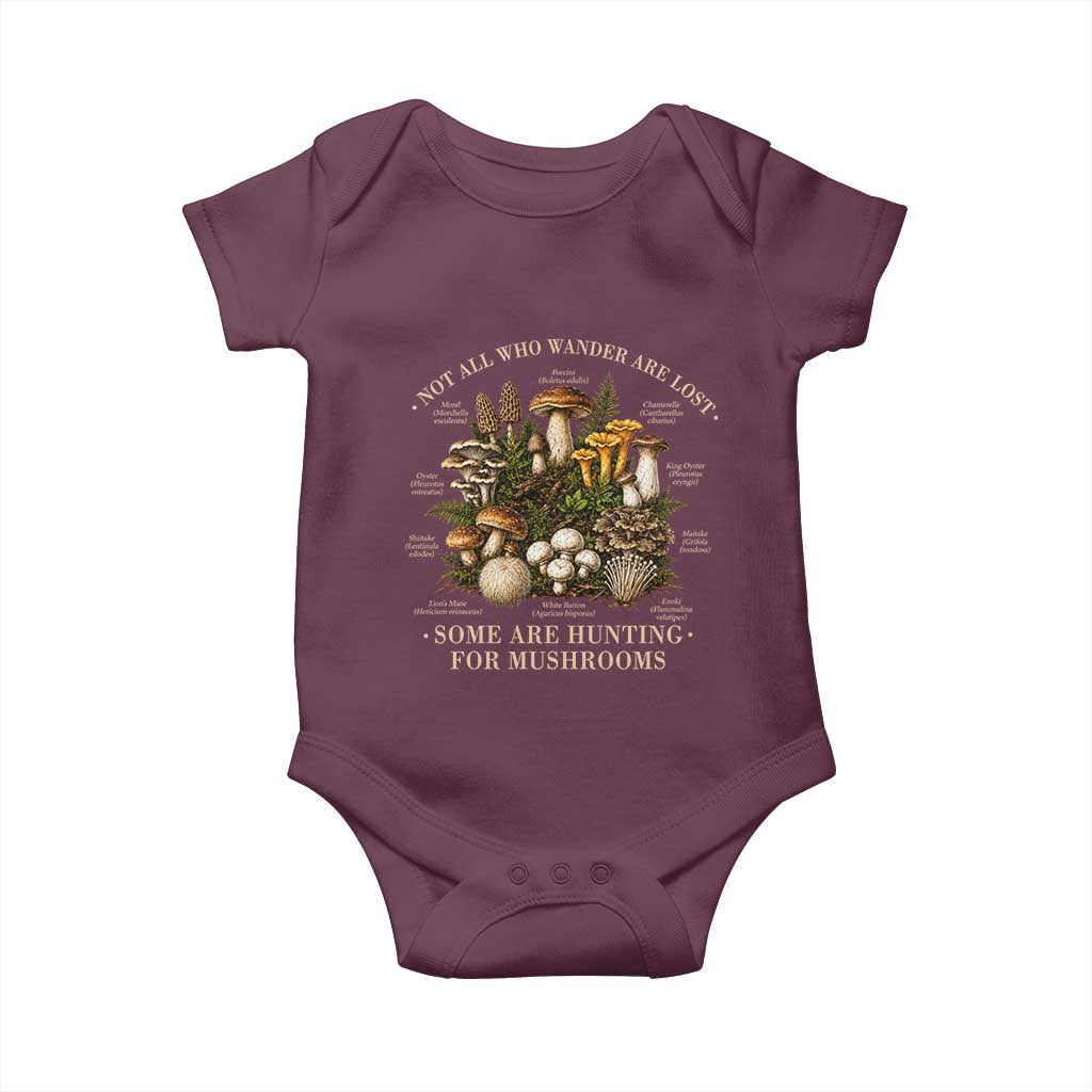 Mushroom Lovers Baby Onesie Not All Who Wander Are Lost Some Are Hunting For Mushrooms Vintage Botanical Graphic