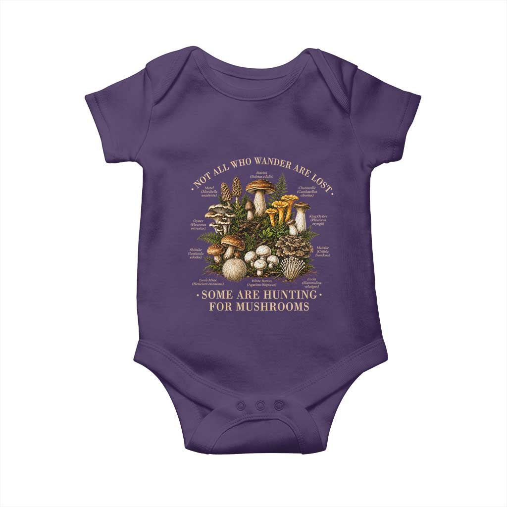 Mushroom Lovers Baby Onesie Not All Who Wander Are Lost Some Are Hunting For Mushrooms Vintage Botanical Graphic