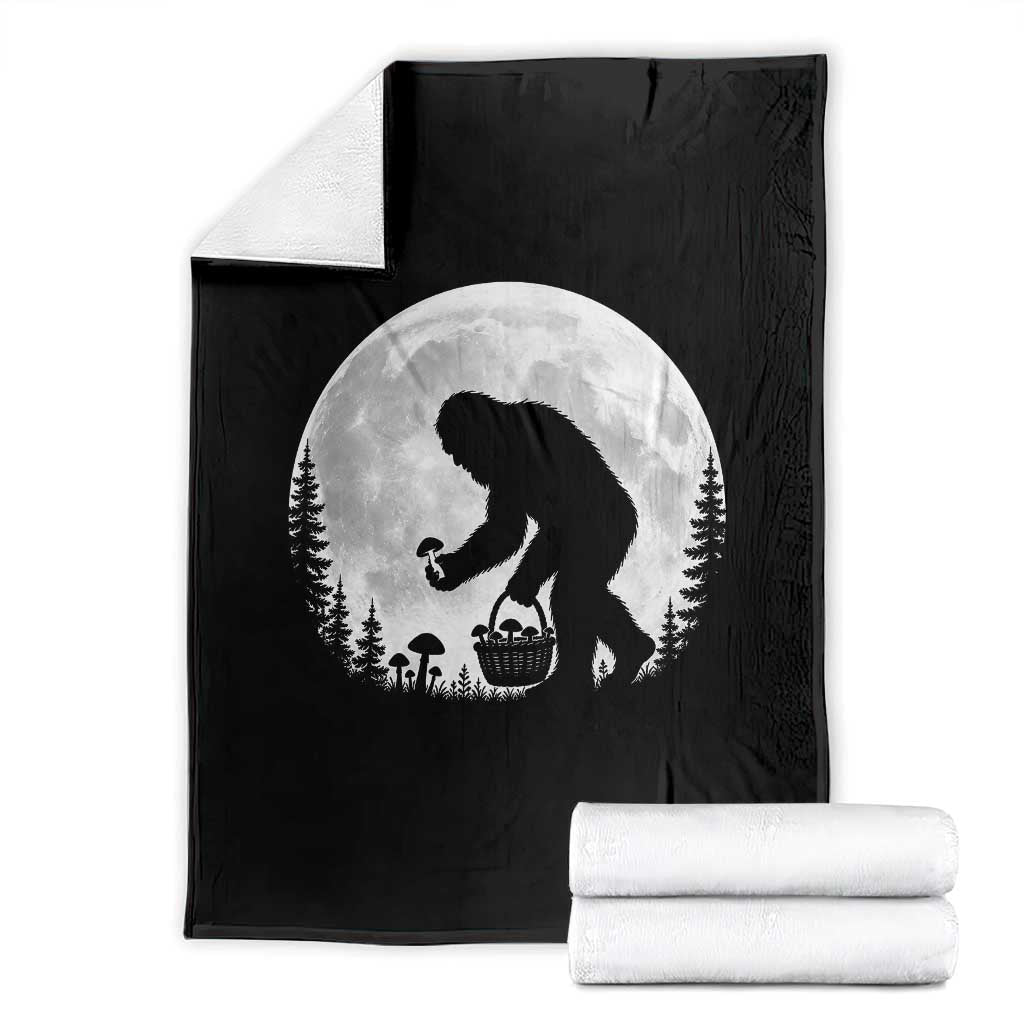 Bigfoot Mushroom Hunter Throw Blanket Vintage Sasquatch Art Mystical Nature Lover Retro Full Moon TS10 Black Print Your Wear