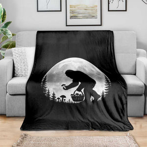 Bigfoot Mushroom Hunter Throw Blanket Vintage Sasquatch Art Mystical Nature Lover Retro Full Moon