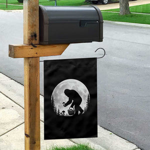 Bigfoot Mushroom Hunter Garden Flag Vintage Sasquatch Art Mystical Nature Lover Retro Full Moon