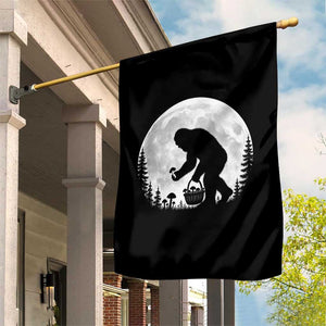 Bigfoot Mushroom Hunter Garden Flag Vintage Sasquatch Art Mystical Nature Lover Retro Full Moon