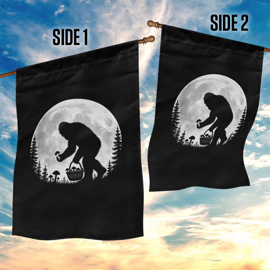 Bigfoot Mushroom Hunter Garden Flag Vintage Sasquatch Art Mystical Nature Lover Retro Full Moon