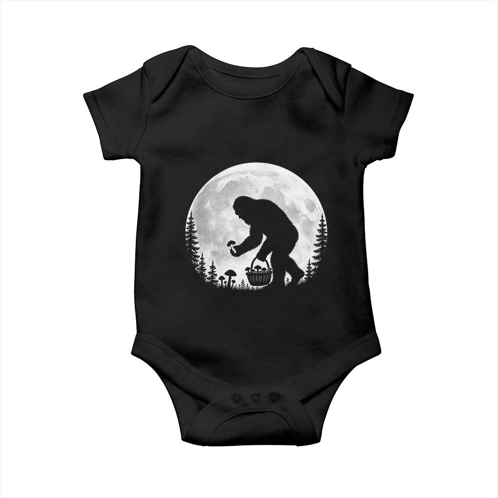 Bigfoot Mushroom Hunter Baby Onesie Vintage Sasquatch Art Mystical Nature Lover Retro Full Moon TS10 Black Print Your Wear