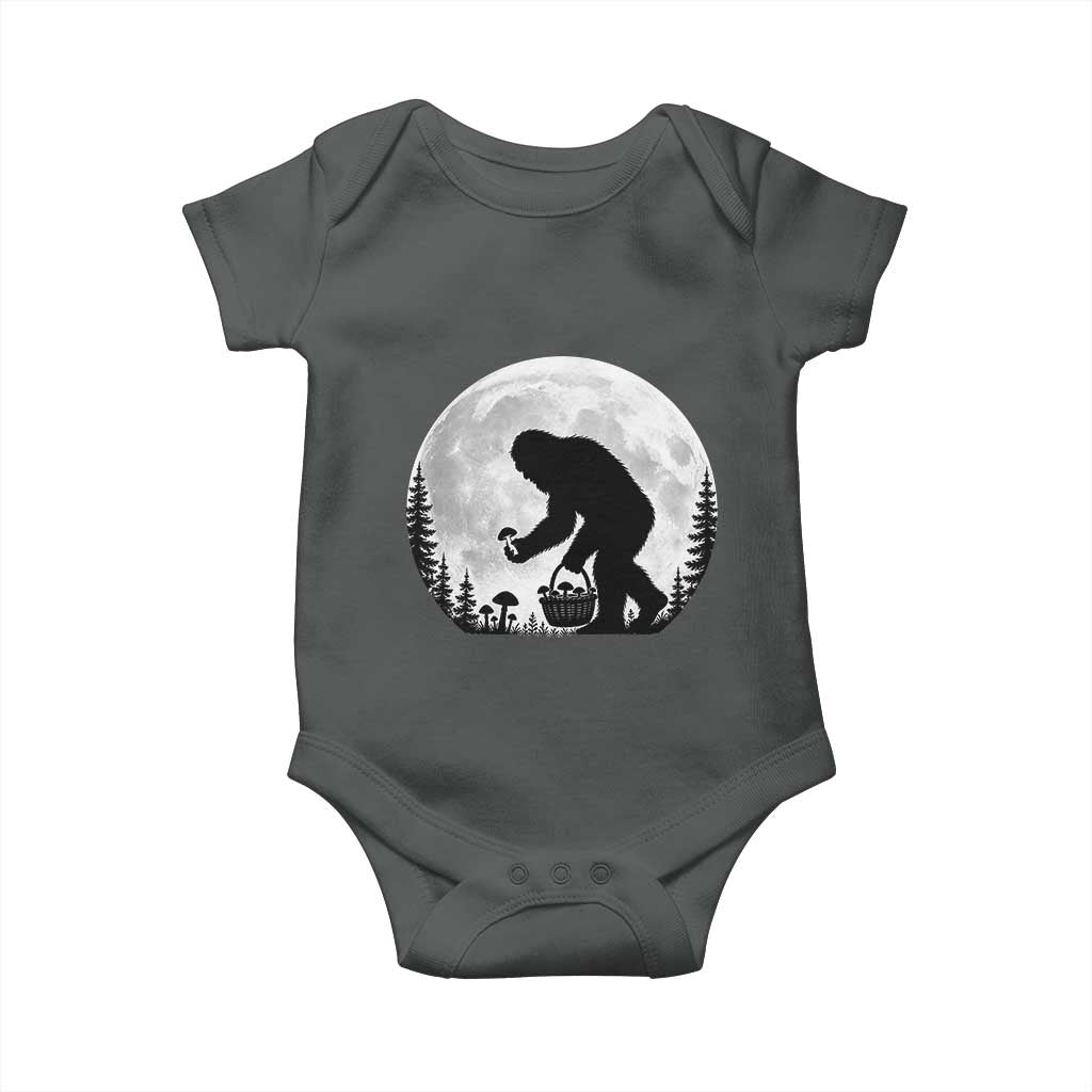 Bigfoot Mushroom Hunter Baby Onesie Vintage Sasquatch Art Mystical Nature Lover Retro Full Moon