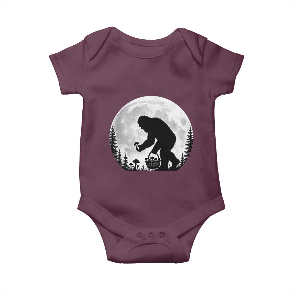 Bigfoot Mushroom Hunter Baby Onesie Vintage Sasquatch Art Mystical Nature Lover Retro Full Moon