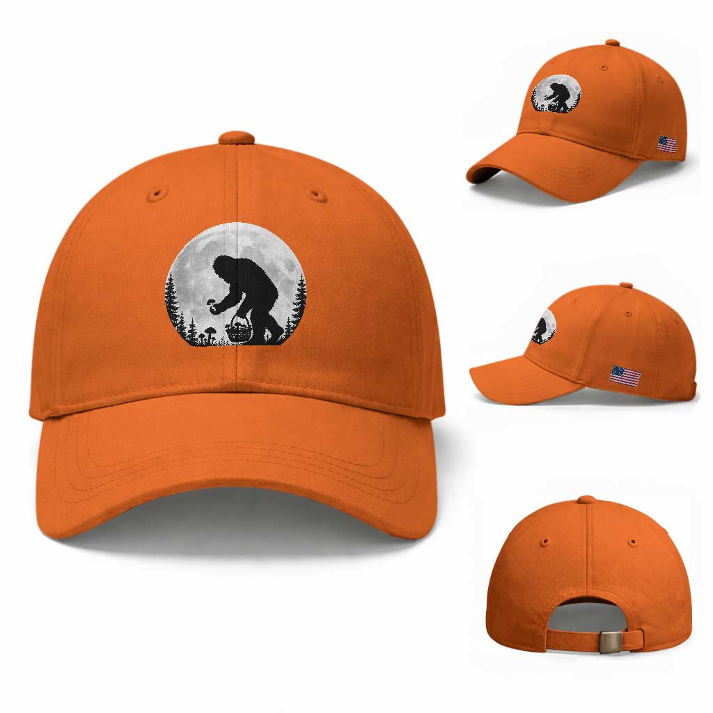 Bigfoot Mushroom Hunter Baseball Cap Vintage Sasquatch Art Mystical Nature Lover Retro Full Moon