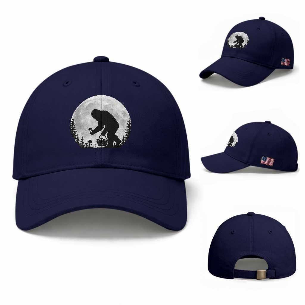 Bigfoot Mushroom Hunter Baseball Cap Vintage Sasquatch Art Mystical Nature Lover Retro Full Moon