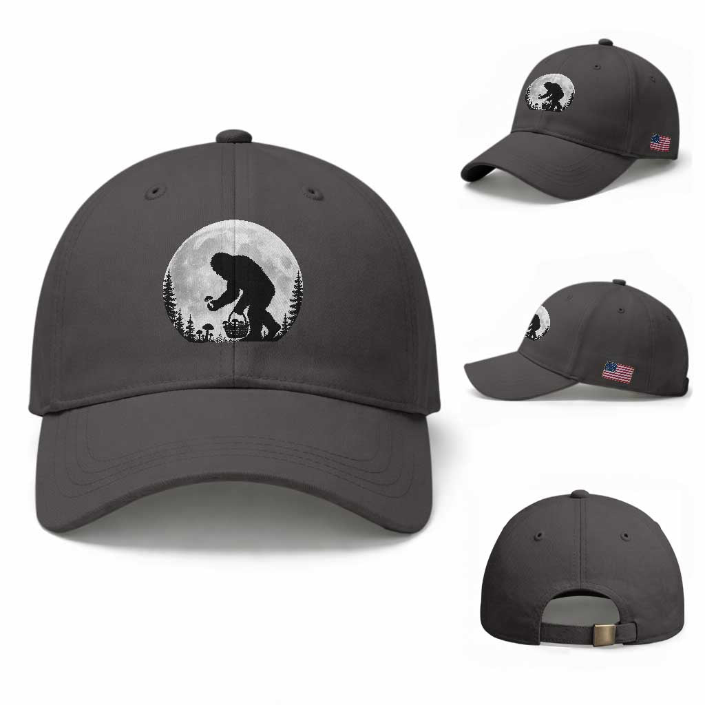 Bigfoot Mushroom Hunter Baseball Cap Vintage Sasquatch Art Mystical Nature Lover Retro Full Moon