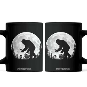 Bigfoot Mushroom Hunter Coffee Mug Vintage Sasquatch Art Mystical Nature Lover Retro Full Moon