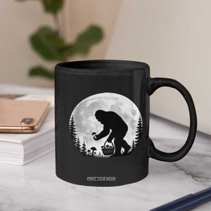 Bigfoot Mushroom Hunter Coffee Mug Vintage Sasquatch Art Mystical Nature Lover Retro Full Moon