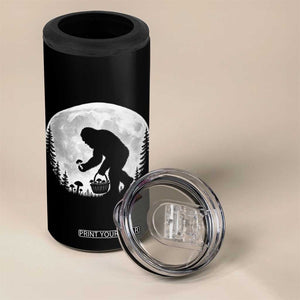 Bigfoot Mushroom Hunter 4 in 1 Can Cooler Tumbler Vintage Sasquatch Art Mystical Nature Lover Retro Full Moon