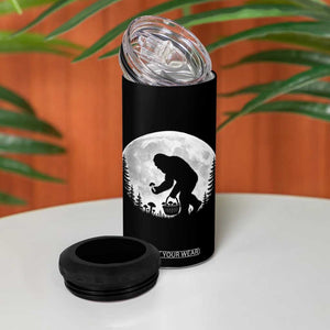 Bigfoot Mushroom Hunter 4 in 1 Can Cooler Tumbler Vintage Sasquatch Art Mystical Nature Lover Retro Full Moon