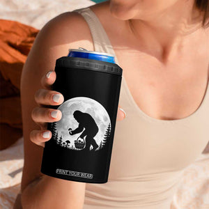 Bigfoot Mushroom Hunter 4 in 1 Can Cooler Tumbler Vintage Sasquatch Art Mystical Nature Lover Retro Full Moon