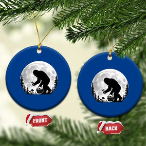 Bigfoot Mushroom Hunter Ceramic Ornament Vintage Sasquatch Art Mystical Nature Lover Retro Full Moon