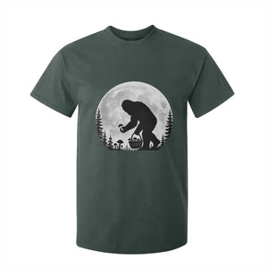 Bigfoot Mushroom Hunter T Shirt For Kid Vintage Sasquatch Art Mystical Nature Lover Retro Full Moon