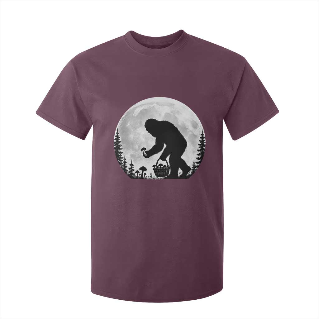 Bigfoot Mushroom Hunter T Shirt For Kid Vintage Sasquatch Art Mystical Nature Lover Retro Full Moon