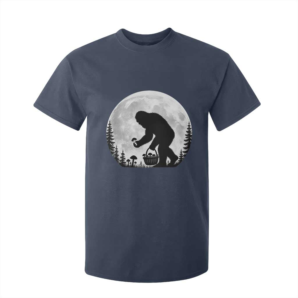 Bigfoot Mushroom Hunter T Shirt For Kid Vintage Sasquatch Art Mystical Nature Lover Retro Full Moon