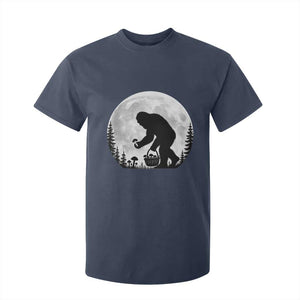 Bigfoot Mushroom Hunter T Shirt For Kid Vintage Sasquatch Art Mystical Nature Lover Retro Full Moon