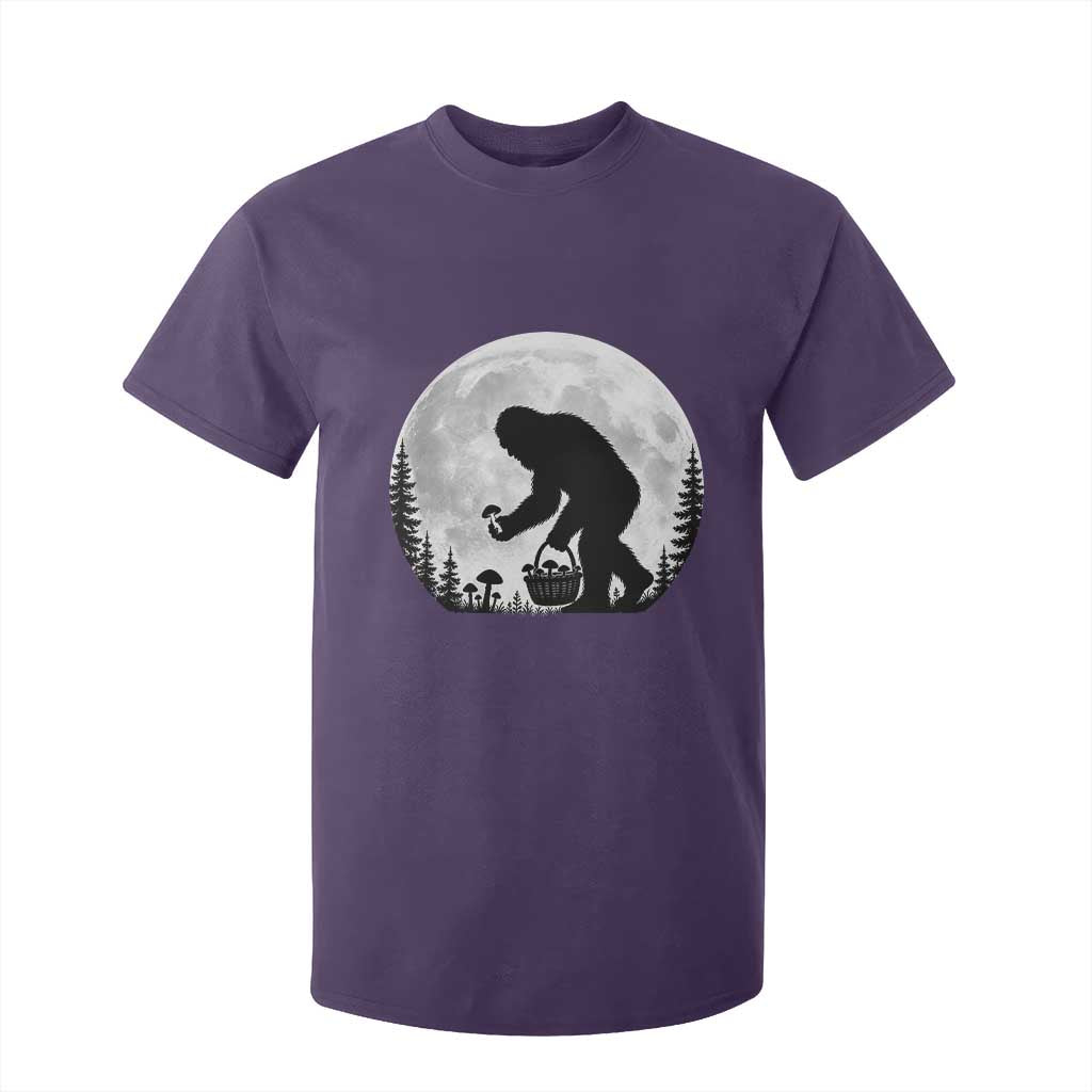 Bigfoot Mushroom Hunter T Shirt For Kid Vintage Sasquatch Art Mystical Nature Lover Retro Full Moon