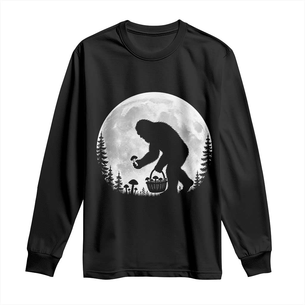 Bigfoot Mushroom Hunter Long Sleeve Shirt Vintage Sasquatch Art Mystical Nature Lover Retro Full Moon TS10 Black Print Your Wear