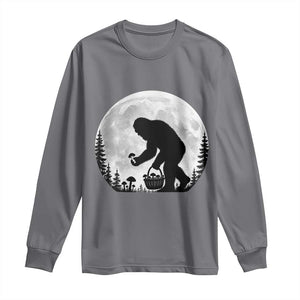 Bigfoot Mushroom Hunter Long Sleeve Shirt Vintage Sasquatch Art Mystical Nature Lover Retro Full Moon
