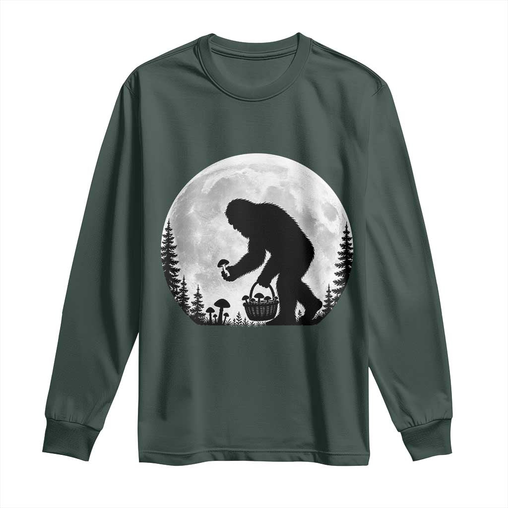 Bigfoot Mushroom Hunter Long Sleeve Shirt Vintage Sasquatch Art Mystical Nature Lover Retro Full Moon