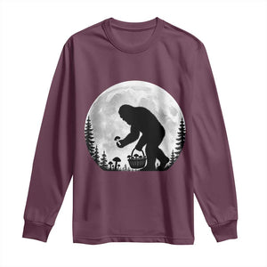 Bigfoot Mushroom Hunter Long Sleeve Shirt Vintage Sasquatch Art Mystical Nature Lover Retro Full Moon