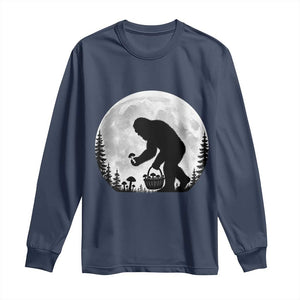 Bigfoot Mushroom Hunter Long Sleeve Shirt Vintage Sasquatch Art Mystical Nature Lover Retro Full Moon