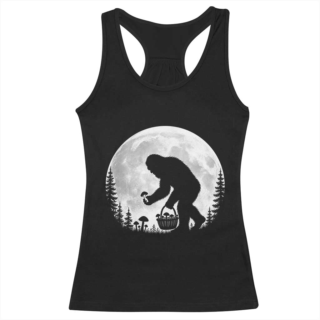 Bigfoot Mushroom Hunter Racerback Tank Top Vintage Sasquatch Art Mystical Nature Lover Retro Full Moon