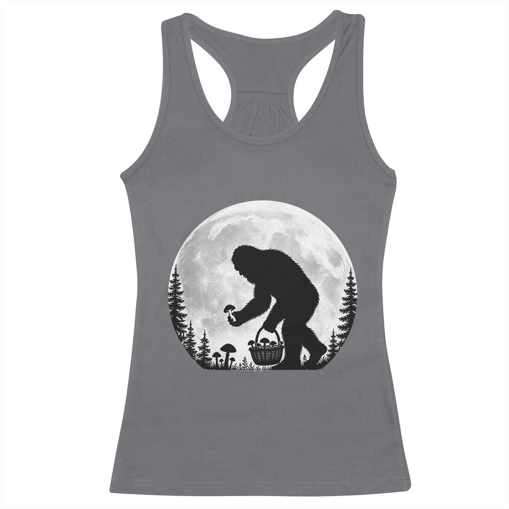 Bigfoot Mushroom Hunter Racerback Tank Top Vintage Sasquatch Art Mystical Nature Lover Retro Full Moon