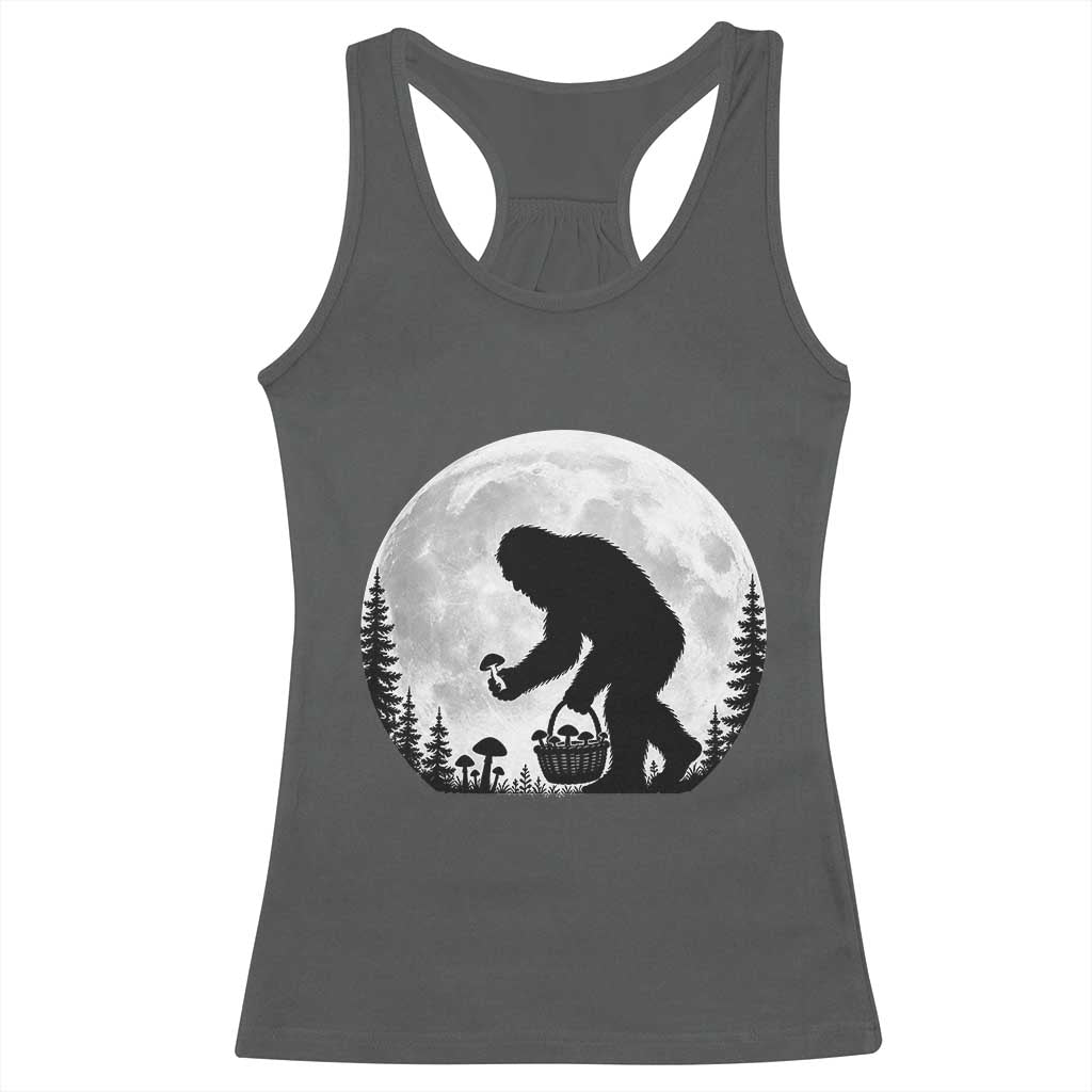 Bigfoot Mushroom Hunter Racerback Tank Top Vintage Sasquatch Art Mystical Nature Lover Retro Full Moon