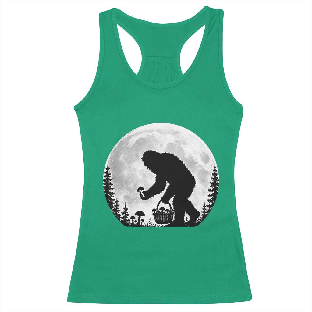 Bigfoot Mushroom Hunter Racerback Tank Top Vintage Sasquatch Art Mystical Nature Lover Retro Full Moon