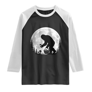 Bigfoot Mushroom Hunter Raglan Shirt Vintage Sasquatch Art Mystical Nature Lover Retro Full Moon