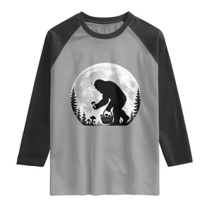 Bigfoot Mushroom Hunter Raglan Shirt Vintage Sasquatch Art Mystical Nature Lover Retro Full Moon