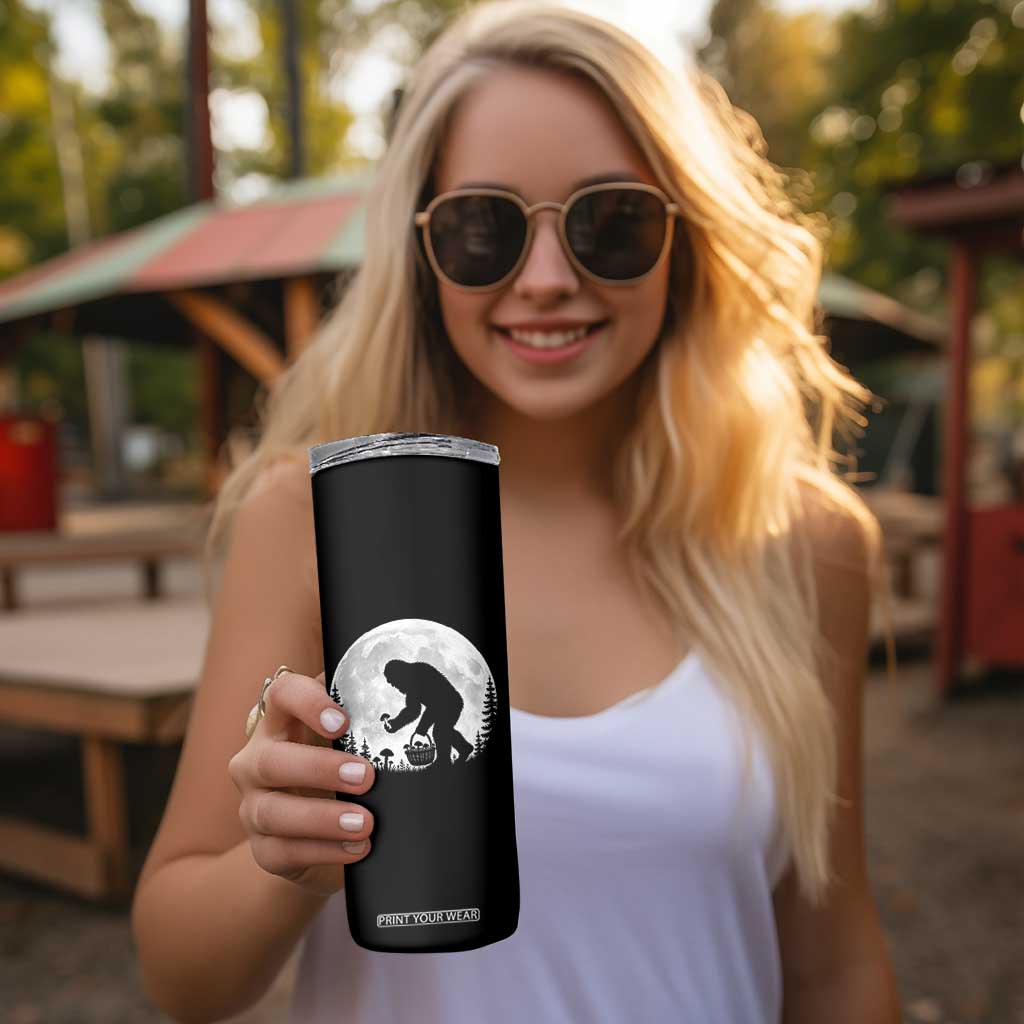 Bigfoot Mushroom Hunter Skinny Tumbler Vintage Sasquatch Art Mystical Nature Lover Retro Full Moon