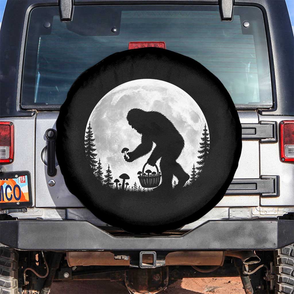 Bigfoot Mushroom Hunter Spare Tire Cover Vintage Sasquatch Art Mystical Nature Lover Retro Full Moon TS10 No hole Black Print Your Wear