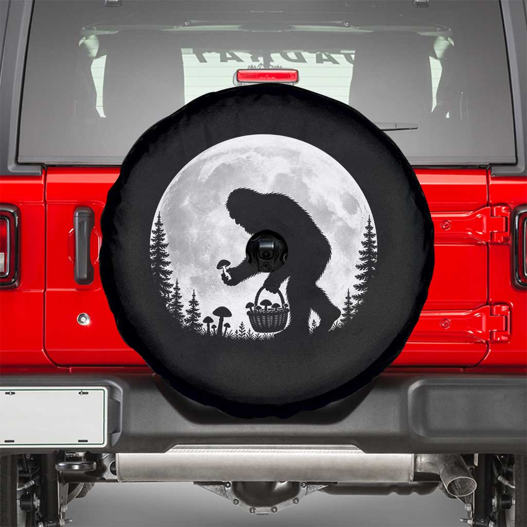 Bigfoot Mushroom Hunter Spare Tire Cover Vintage Sasquatch Art Mystical Nature Lover Retro Full Moon