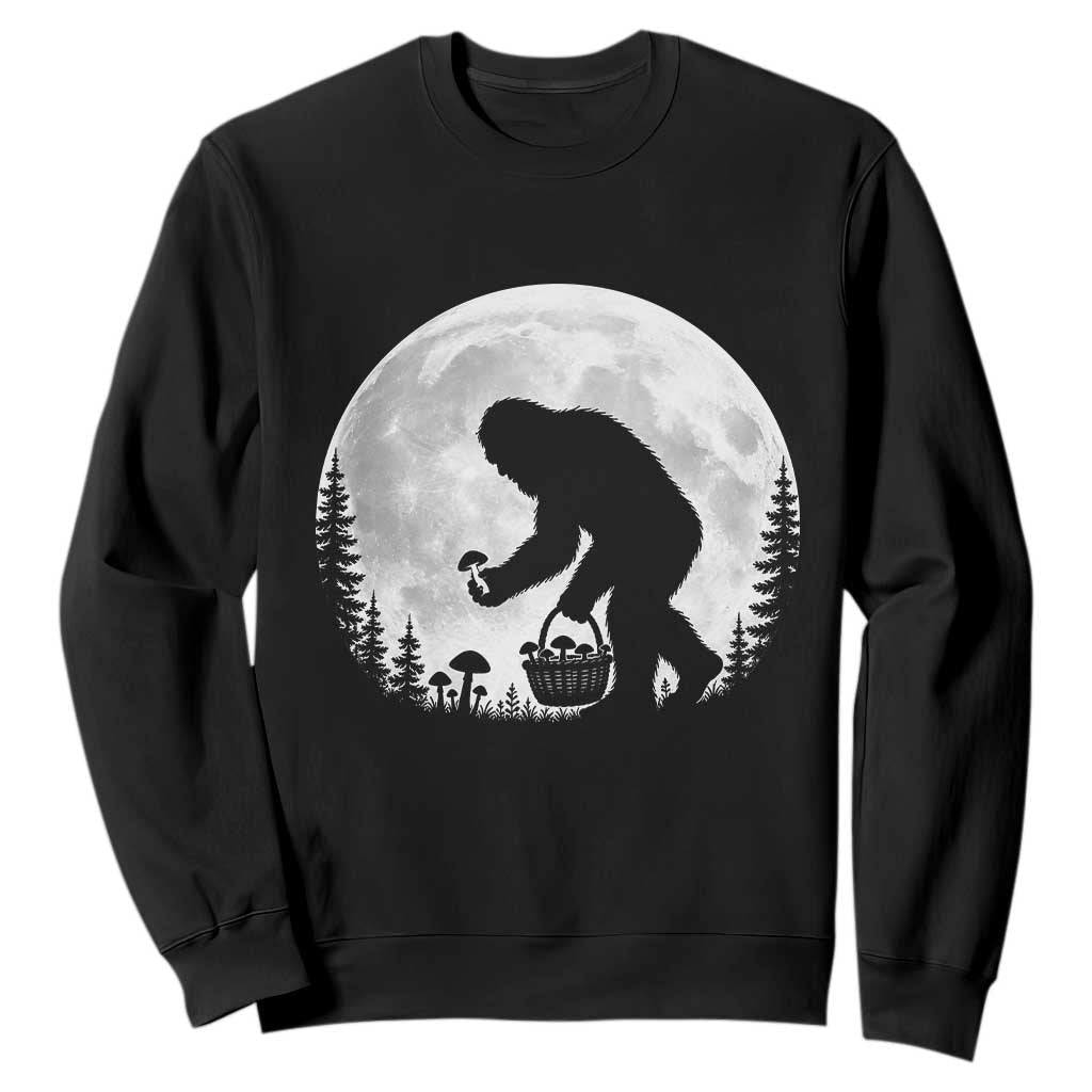 Bigfoot Mushroom Hunter Sweatshirt Vintage Sasquatch Art Mystical Nature Lover Retro Full Moon